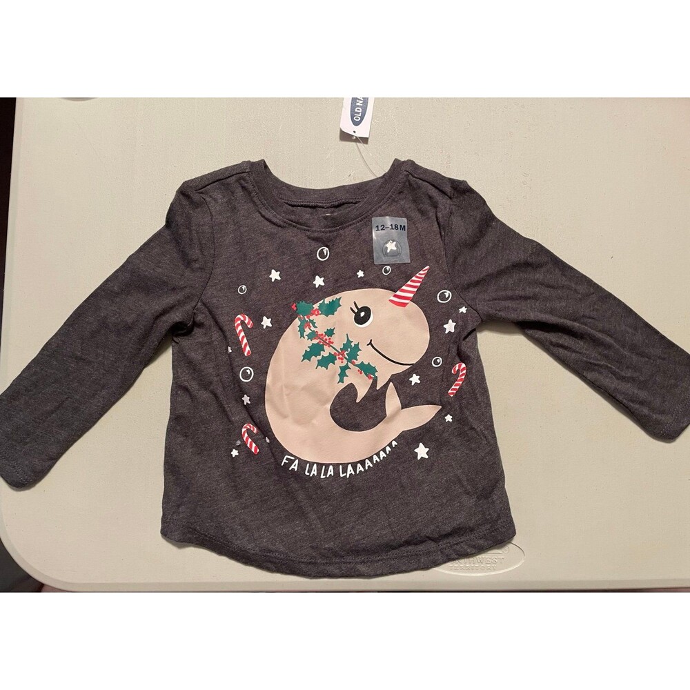 Old Navy Baby Narwhal Christmas Long Sleeve Shirt 12-18 Months NWT